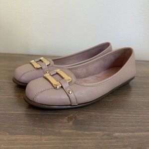 Aerosoles Womens 6.5 Beige‎ Gold Hardware Leather Slip On Comfort Shoes